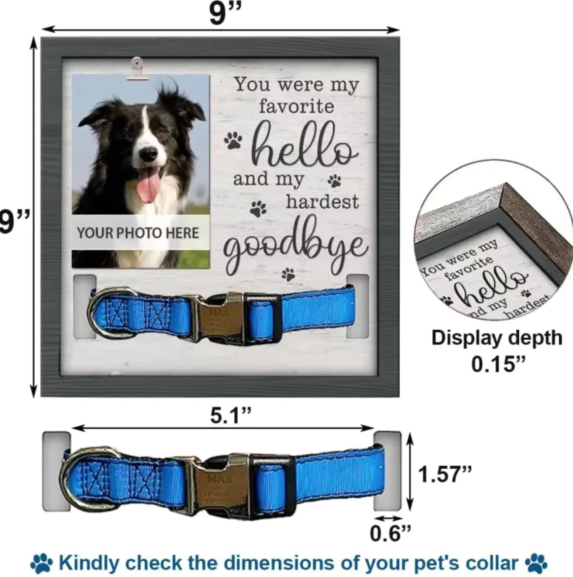 Creative Wooden Pet Commemorative Plaque - Dog Collar & Photo Frame