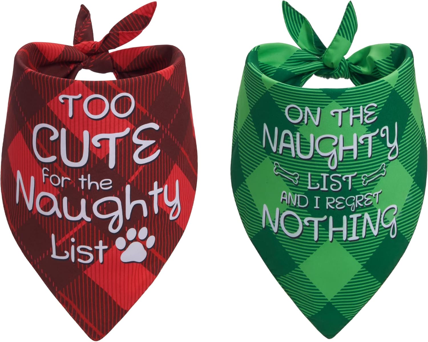 Christmas Dog Bandanas - Set of 2, Festive Plaid Scarves for Medium to Large Dogs