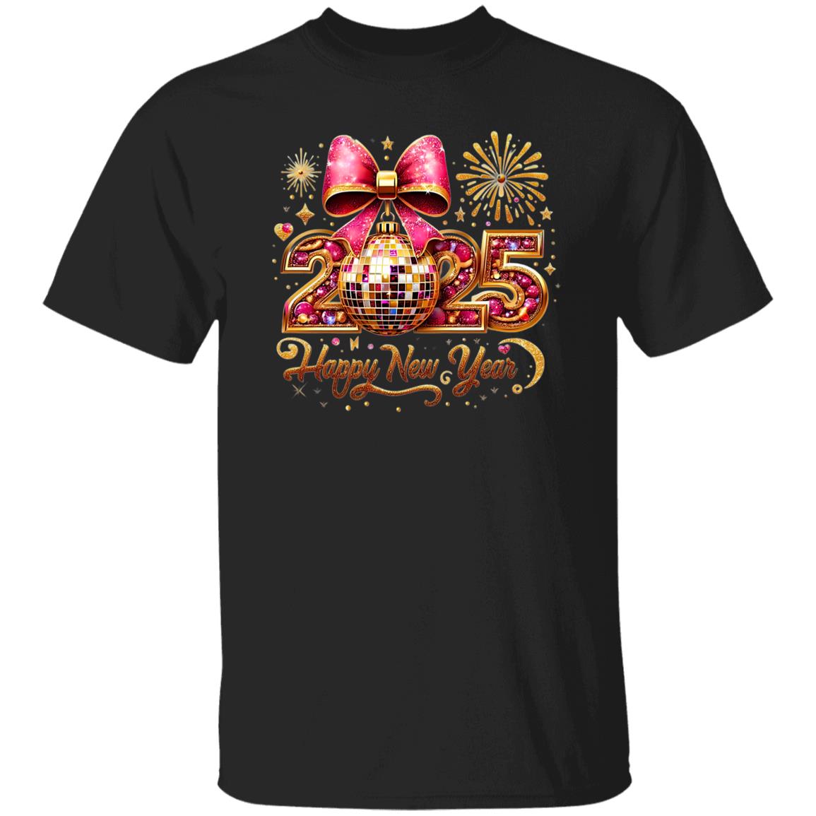 Glitter-Gold-Bow-Disco Ball Happy-New-Year-2025 T-Shirt | Sweatshirt | Hoodie