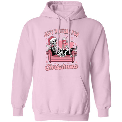 Just Waiting For Christmas Skeleton Pink | Sweatshirt | Hoodie | Christmas Apparel