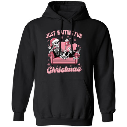 Just Waiting For Christmas Skeleton Pink | Sweatshirt | Hoodie | Christmas Apparel