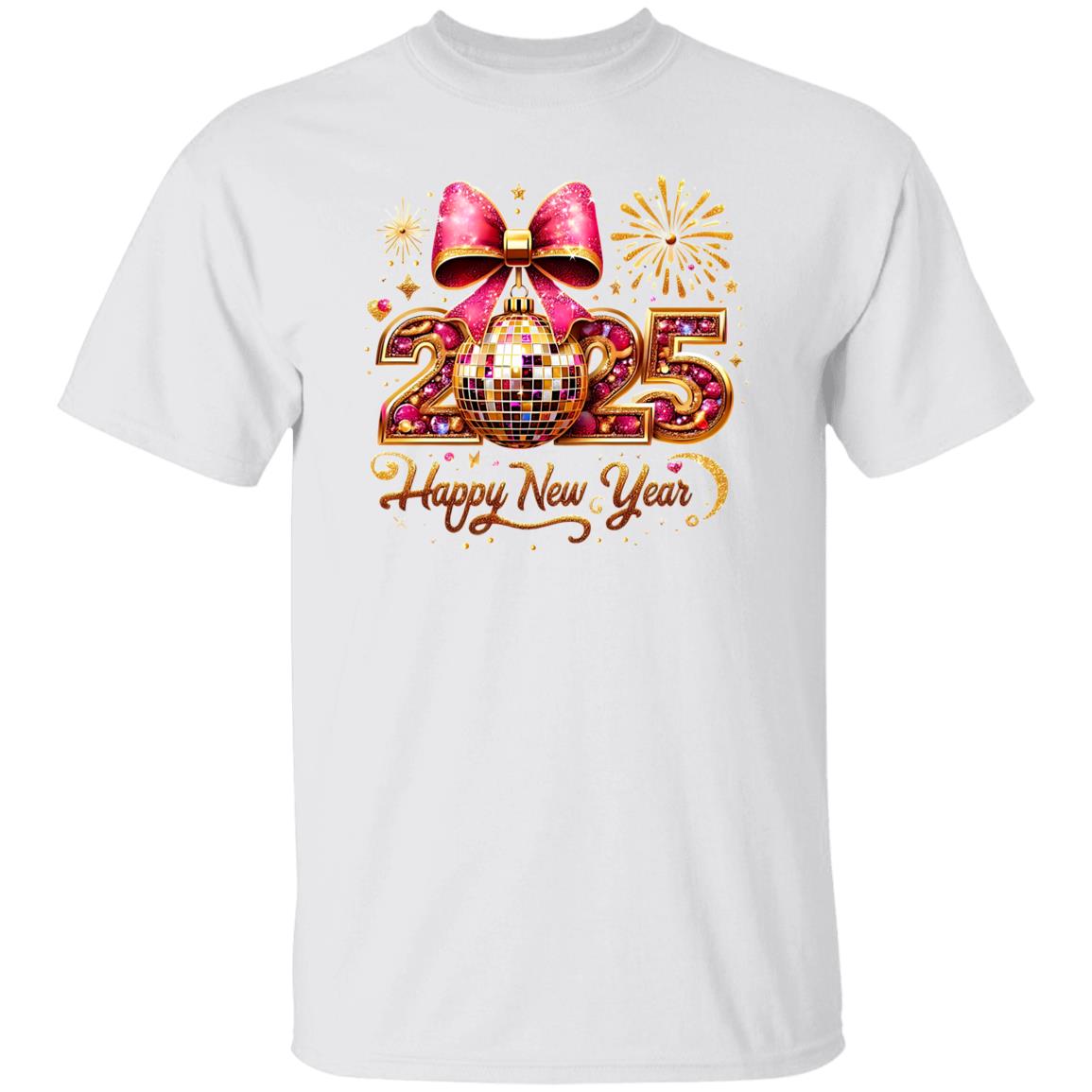 Glitter-Gold-Bow-Disco Ball Happy-New-Year-2025 T-Shirt | Sweatshirt | Hoodie