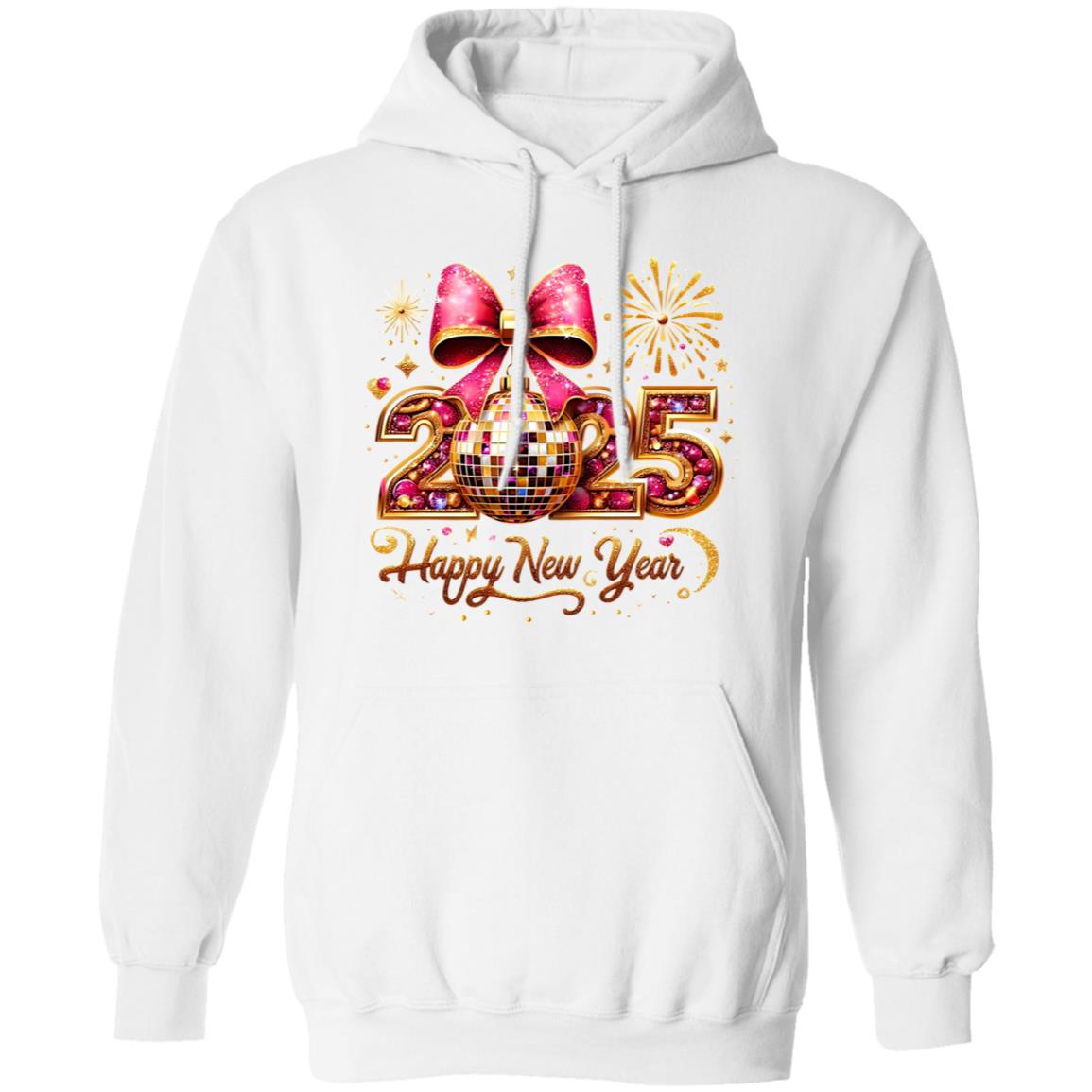 Glitter-Gold-Bow-Disco Ball Happy-New-Year-2025 T-Shirt | Sweatshirt | Hoodie