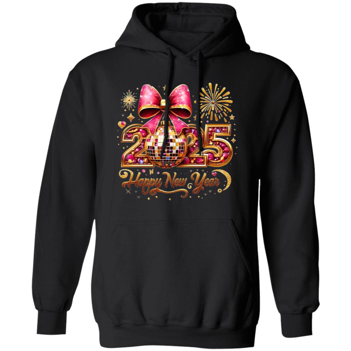 Glitter-Gold-Bow-Disco Ball Happy-New-Year-2025 T-Shirt | Sweatshirt | Hoodie