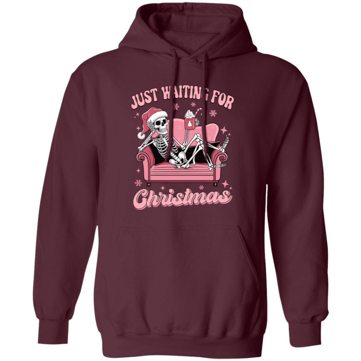 Just Waiting For Christmas Skeleton Pink | Sweatshirt | Hoodie | Christmas Apparel