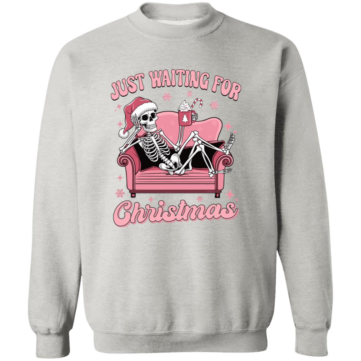 Just Waiting For Christmas Skeleton Pink | Sweatshirt | Hoodie | Christmas Apparel