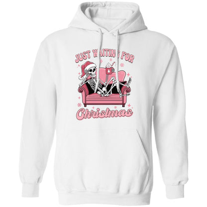 Just Waiting For Christmas Skeleton Pink | Sweatshirt | Hoodie | Christmas Apparel