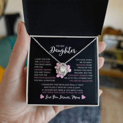 TO MY DAUGHTER / LOVE FOREVER MOM / PINK FLOWER (Love Knot Necklace)