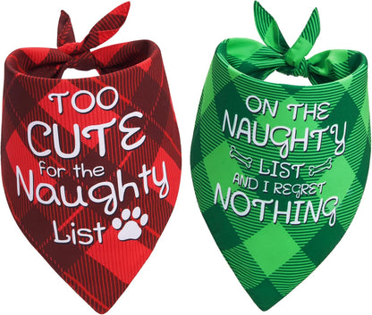 Christmas Dog Bandanas - Set of 2, Festive Plaid Scarves for Medium to Large Dogs