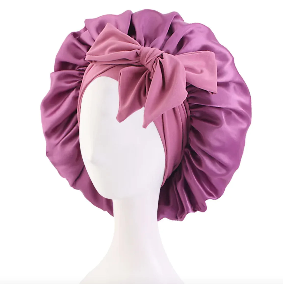 Solid Color Simulated Silk Elastic Ribbon Hat - Round Design