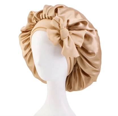 Solid Color Simulated Silk Elastic Ribbon Hat - Round Design